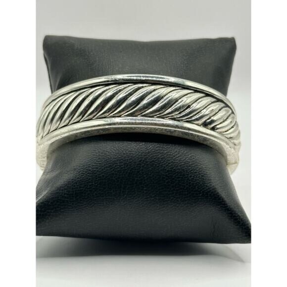 Vintage Silver Tone Hinged Cuff Bracelet With Twisted Rope Design - Picture 4 of 7